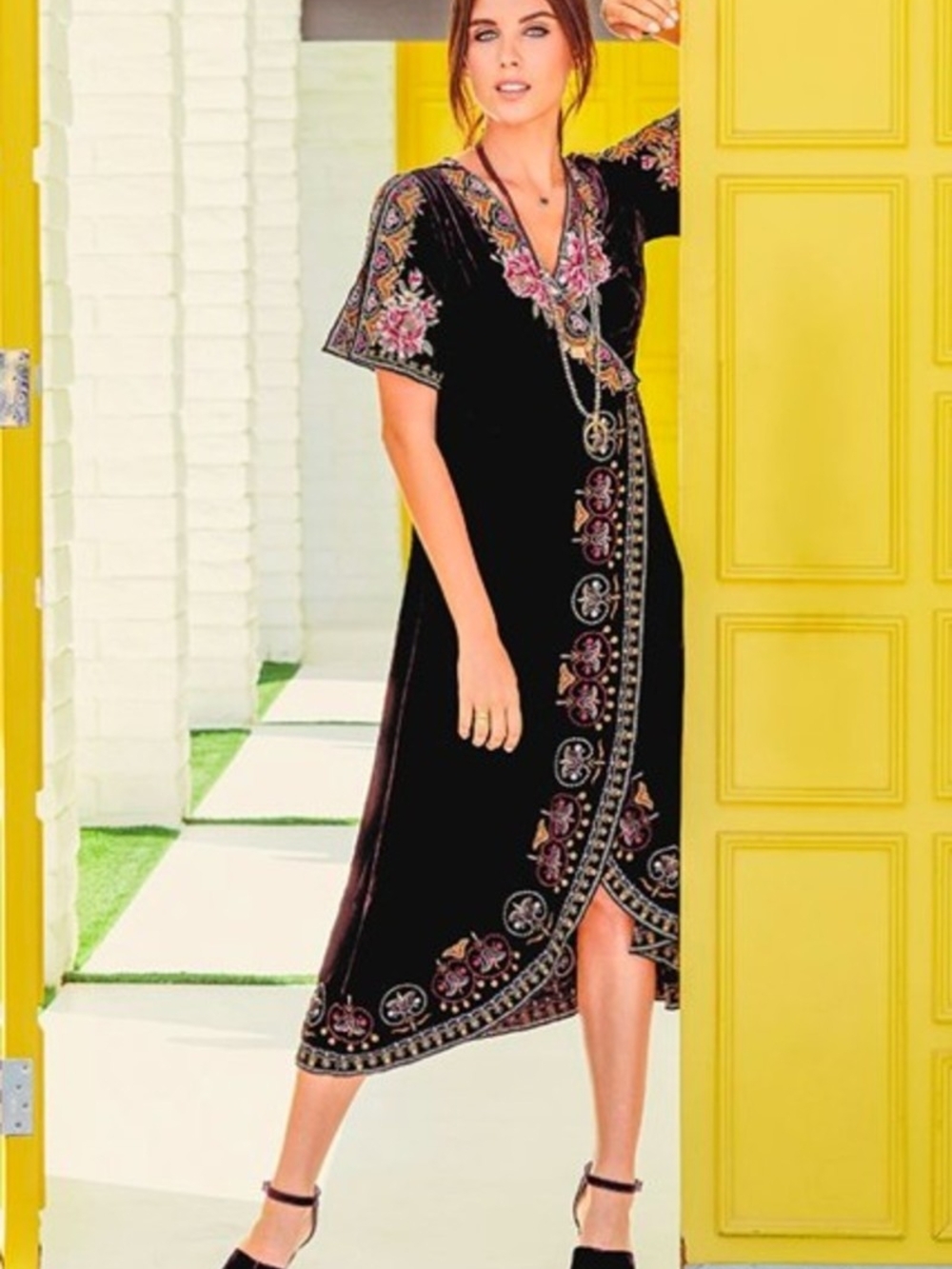 Johnny Was 3XL  Embroidered Floral Black Kimono Jacket - Black, Pink, Gold